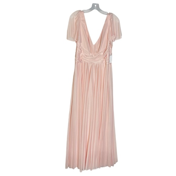 David’s Bridal Flutter Sleeve Cris Cross Mesh Dress Petal Pink Flowy Size 8 NWT - Picture 1 of 16